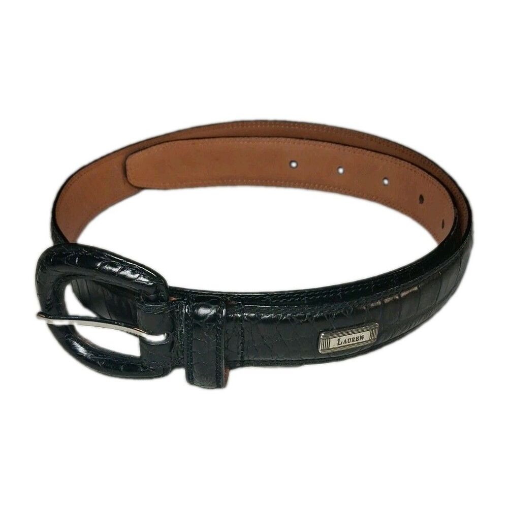 Lauren Ralph Lauren Leather Belt Genuine Croc Embossed Size Small Black